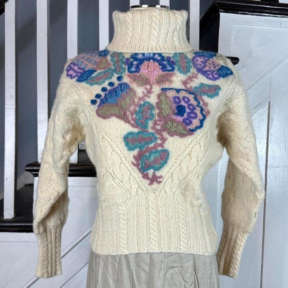 Vintage Paisley Embroidered Knit Wool Sweater